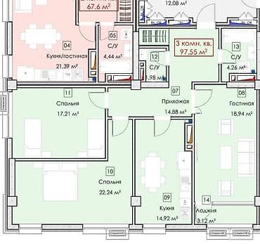 2 8: 3 комнаты, 98 м², Элитка, 2 этаж, Дизайнерский ремонт — 1