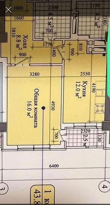 рабочый городок: 1 комната, 44 м², Элитка, 12 этаж, ПСО (под самоотделку) — 2