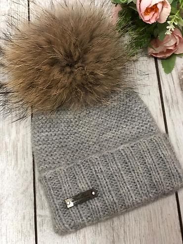 Шапка, Бини, Ангора, Зима, Вязаная модель