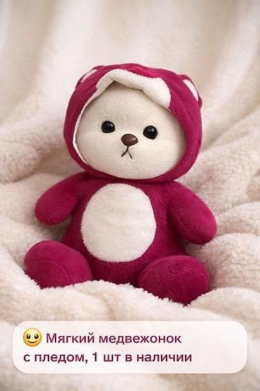 спящая мишка игрушка: Мягкий медвежонок с пледом - Комплект: плюшевый медвежонок + теплый — 1