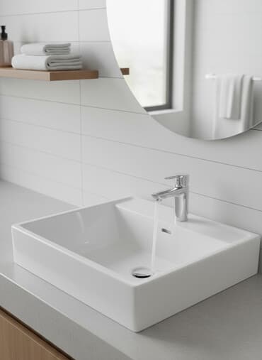 раковина с пьедесталом: Раковина для ванной, Квадратная форма, Материал: Керамика — 1