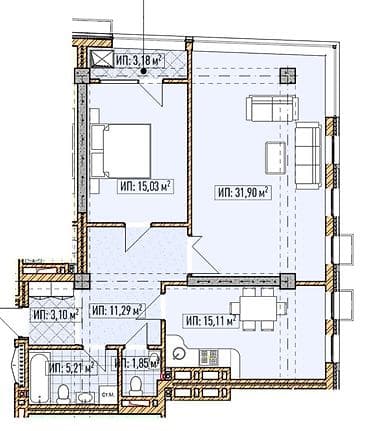 Квартиры: 2 комнаты, 88 м², Элитка, 7 этаж, Готовая ПСО (под самоотделку) — 2