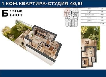 самсу: 2 комнаты, 40 м², Дизайнерский ремонт — 7