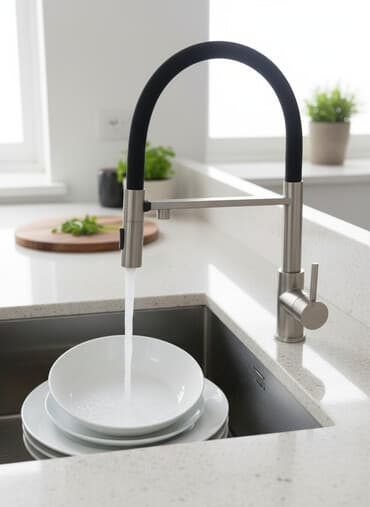 смисители: Современные смесители для кухни с гибким изливом. Металлический корпус — 1