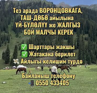 Тез арада ВОРОНЦОВКАГА, ТАШДЕБЕ айылына ҮЙ-БҮЛӨЛҮҮ же ЖАЛГЫЗ БОЙ