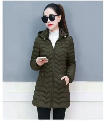 Пальто, По колено, С капюшоном, На молнии, С утеплителем, 6XL