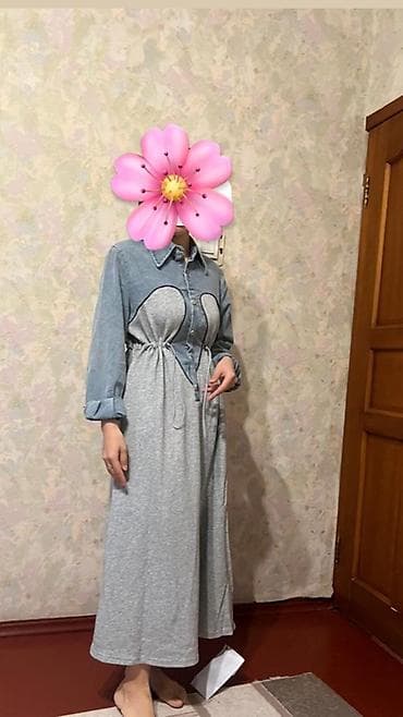 s 36: Повседневное платье, Длинная модель, Джинс, Платье-рубашка, L, Стандарт — 1