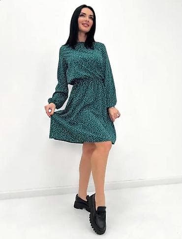 бота: Р 48/58, цена 250сом, распродажа Платье миди в мелкий горошек - — 2