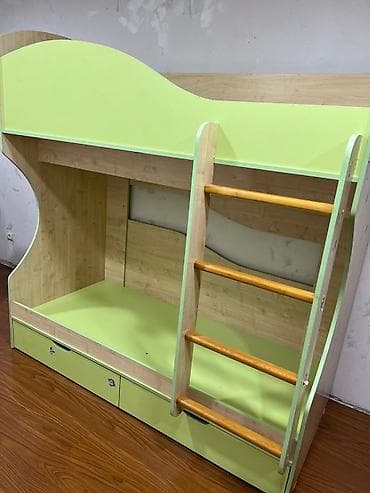 Двухъярусная детская кровать, ЛДСП, цвет - Зеленый