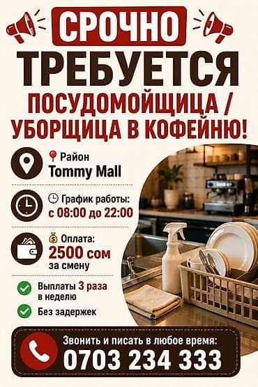 Требуется Посудомойщик, Оплата: Еженедельно at lalafo.kg Требуется Посудомойщик, Оплата: Еженедельно