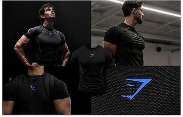 Мужская одежда: Спортивная футболка GYM SHARK черного цвета с коротким рукавом. - — 2