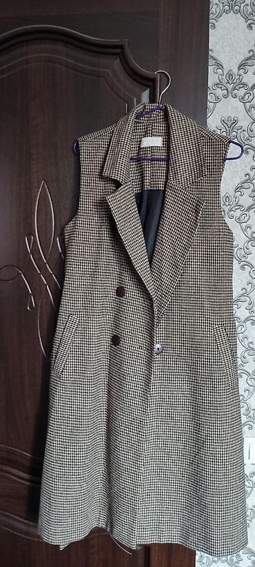 жилет из овчины: Классический, Средняя модель, Шерсть, В клетку, Made in KG — 1