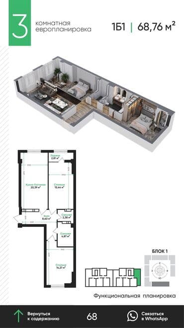 квартира ош юго восток: Строится, Индивидуалка, 2 комнаты, 60 м² — 6