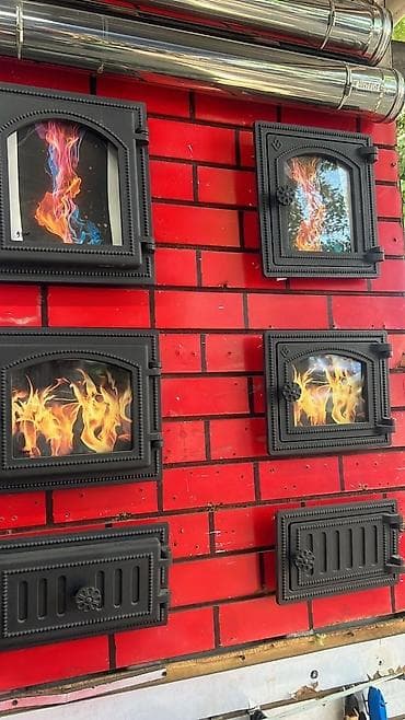 Чугунные дверцы для печей и каминов с термостойким стеклом. Доступны