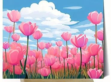 Рамки и багеты: Картина по номерам на холсте «Поле тюльпанов» 20*20см - Сюжет: яркое — 1