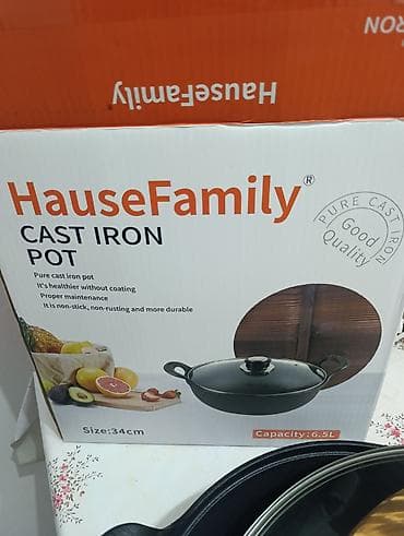 чугуные казаны: Чугунная кастрюля/казан HauseFamily 34 см, 6.5 л - Материал: чистый — 3