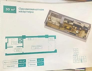 Продажа квартир: 1 комната, 30 м², Элитка, 12 этаж, Готовая ПСО (под самоотделку) — 3
