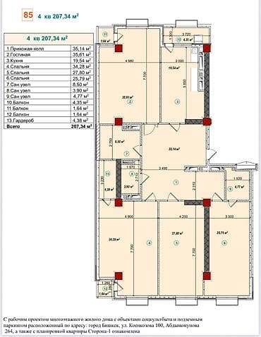 4 комнаты, 207 м², Элитка, 17 этаж, Готовая ПСО (под самоотделку)