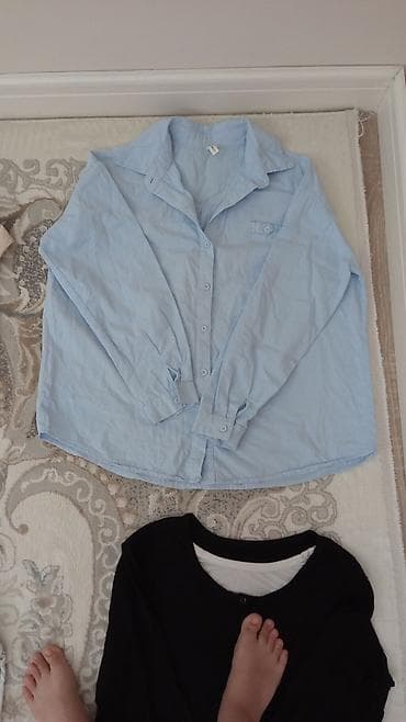 light blue: Голубая рубашка с длинным рукавом - Классический отложной воротник - — 1