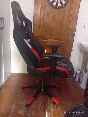 массажное кресла: Игровое кресло, Б/у, С колесиками, цвет - Черный, Экокожа — 3