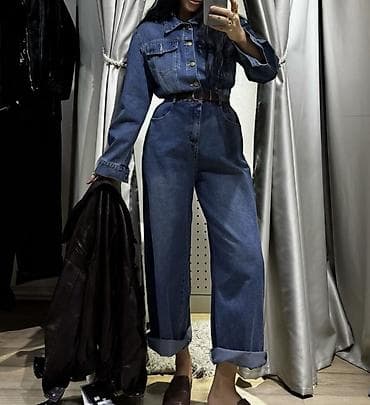 джинсовый комбинезон: Джинсы, Прямые, Высокая талия, M — 2