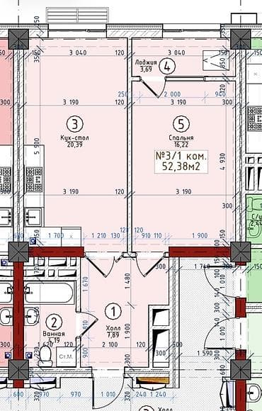 Батирлер: 1 бөлмө, 52 м², Восток-5 мкр Элитка, 10 кабат, ПСО (өз алдынча бүтүрүү) — 2