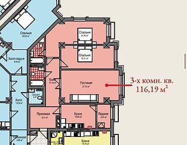 квартира расрочка: 3 комнаты, 116 м², Элитка, 10 этаж, Готовая ПСО (под самоотделку) — 1