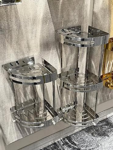 уголки для полок: Угловая двухъярусная полка для ванной комнаты. - Тип: настенная — 5