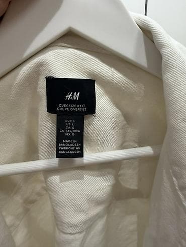рубашк: Мужская рубашка, L, H&M, Б/у, цвет - Белый, Самовывоз — 3