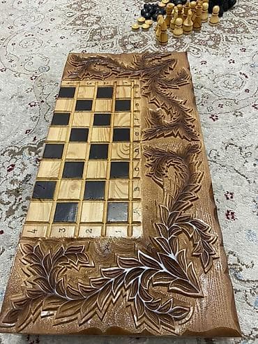 Резные деревянные шахматы/шашки - Большое настольное игровое поле