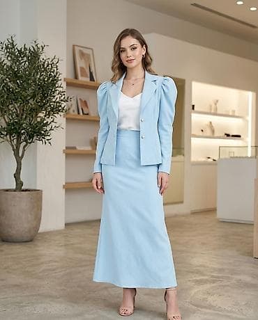 женский костюм двойка: Костюм с юбкой, Модель юбки: Прямая, Миди, Пиджак, S, M — 1