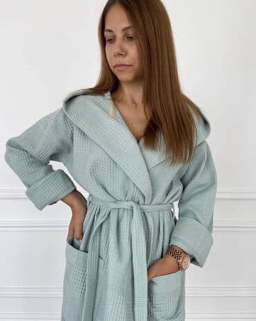 домашние халаты больших размеров: Халат, Вафельное полотно, XS, S, M — 21