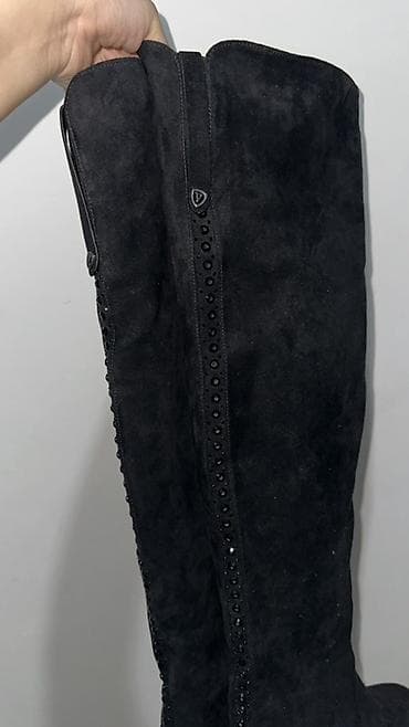женские ботфорты: Высокие женские сапоги-ботфорты, черные - Материал верха: мягкий — 2