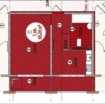 1 комната, 44 м², Элитка, 5 этаж
