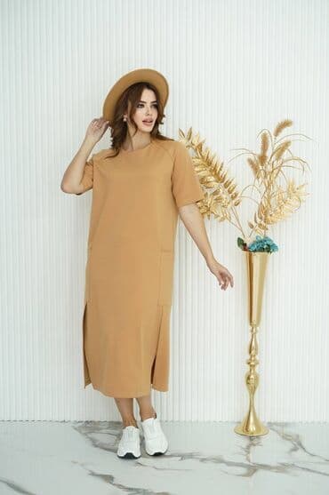 трикотажные платья для полных женщин: Күнүмдүк көйнөк, Made in KG, Жай, Узун модель, Трикотаж, XL (EU 42) — 4
