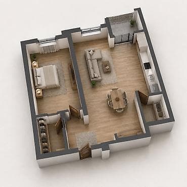 Продажа квартир: 2 комнаты, 64 м², Ошский рынок / базар Элитка, 3 этаж, ПСО (под самоотделку) — 2