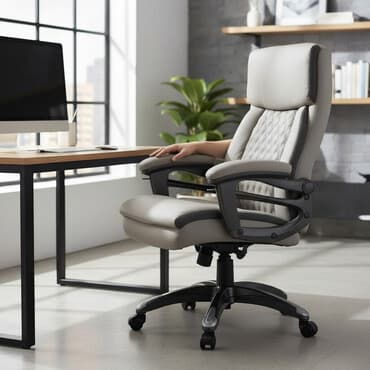 кресло для офис: Офисное кресло, С колесиками, цвет - Серый, Экокожа — 1