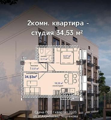 жк кунгей: Строится, 2 комнаты, 33 м² — 6