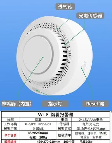 сирен: Датчик дыма Wi‑Fi (Tuya Smart), автономный Компактный оптико‑дымовой — 4