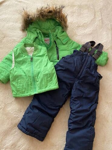 пальто детское демисезонное: Зимний детский комбез раздельный на флисе, жилетка в комплекте, Б/У — 1