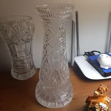 ваза хрустальная: Набор гранёных ваз из прозрачного хрусталя/стекла с глубоким алмазным — 5