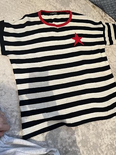 Толстовки, худи: Тельняшка/джемпер в черно-белую горизонтальную полоску с коротким — 1