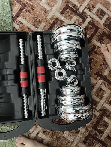 комплект гантель: Набор разборных гантелей/штанги Chrome Dumbbell Set 20 kg в кейсе — 2
