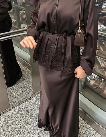 атласный рубашка: Костюм с юбкой, Модель юбки: Прямая, Макси, Блузка, Китай, Стандарт — 4