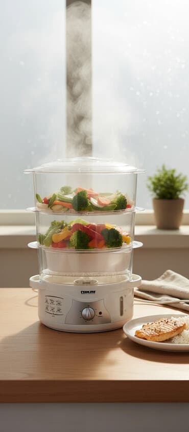 Пароварка Nikai, электрическая, с механическим таймером. Отличное