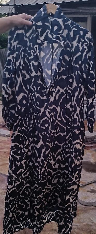 Платье миди с принтом под зебру/абстракцию - Длина: миди, свободный — 1