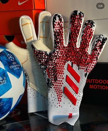 обувь кеды: Вратарские перчатки adidas в бело-красно-черном дизайне. Модель — 2