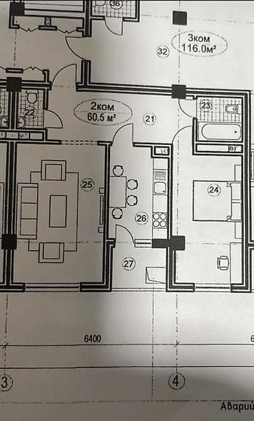 Батирлер: 2 бөлмө, 61 м², Элитка, 11 кабат, Даяр ПСО (өзү оңдоп түзөтүп бүтүү үчүн) — 8