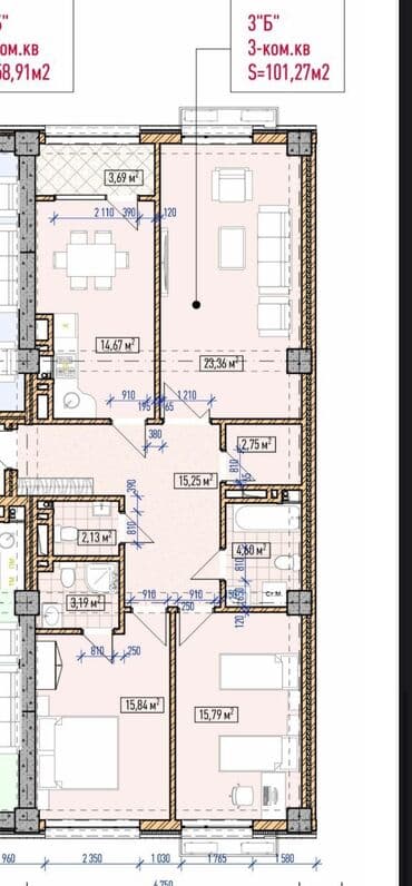 дом асанбай: 3 бөлмө, 100 кв. м, Элитка, 15 кабат, ПСО (өзү оңдоп түзөтүп бүтүү үчүн) — 5