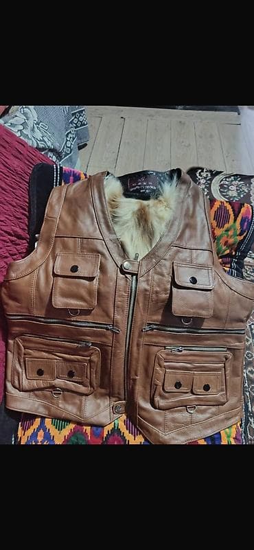 кыргыз кийими: Мужской кожаный жилет с меховой подстёжкой 56 размер Новый В — 2